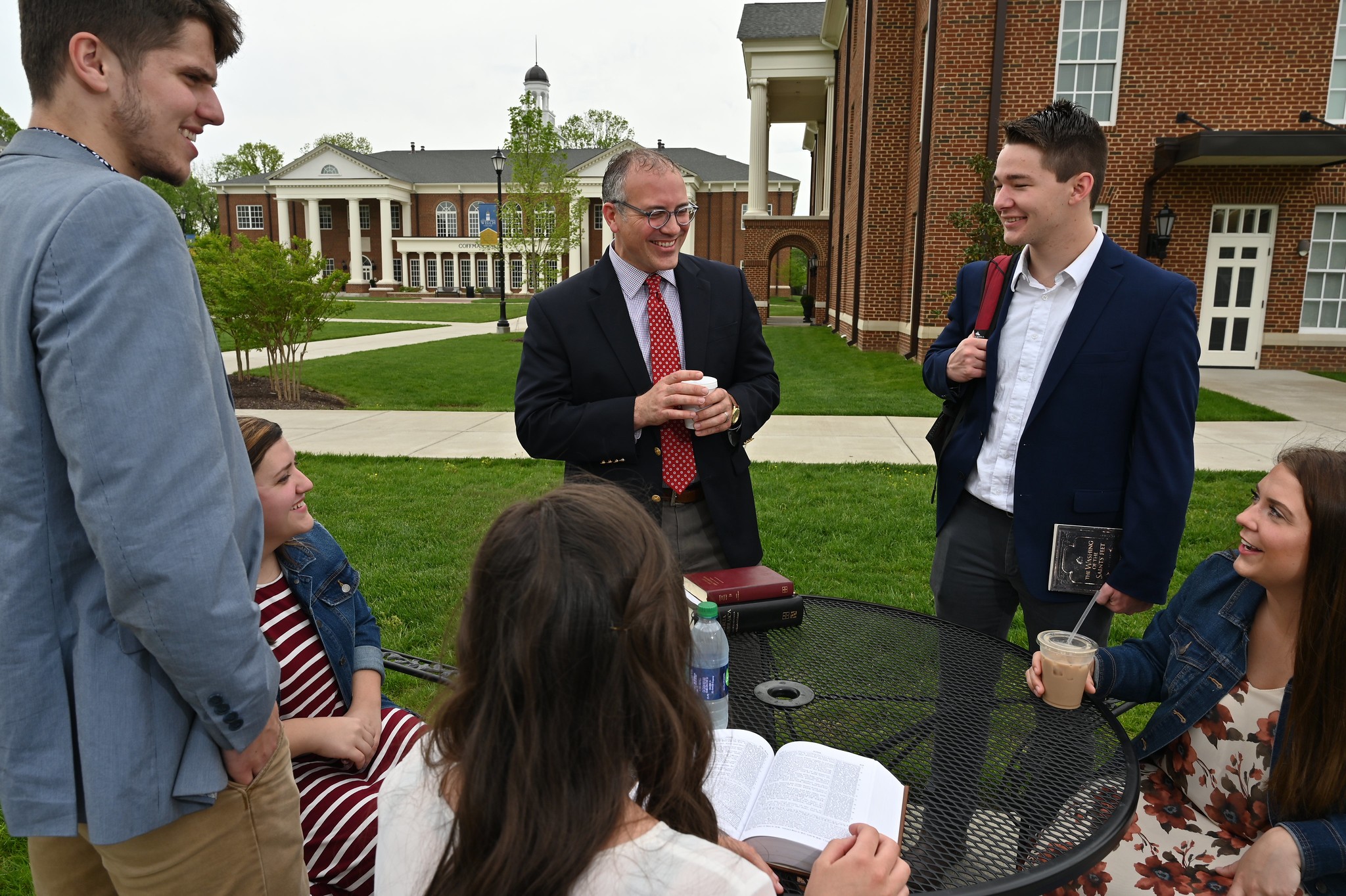 Provost Dr. Matthew McAffee visiting with students on the Quad at Welch College Campus - a Christian Bible College in Gallatin, Tennessee